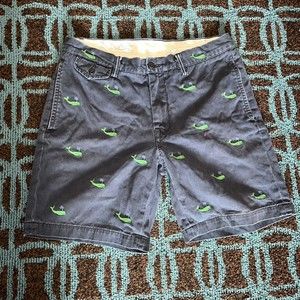 VINTAGE Polo Ralph Lauren Blue Stitched Whale Slim Cotton Chino Shorts Men's 32